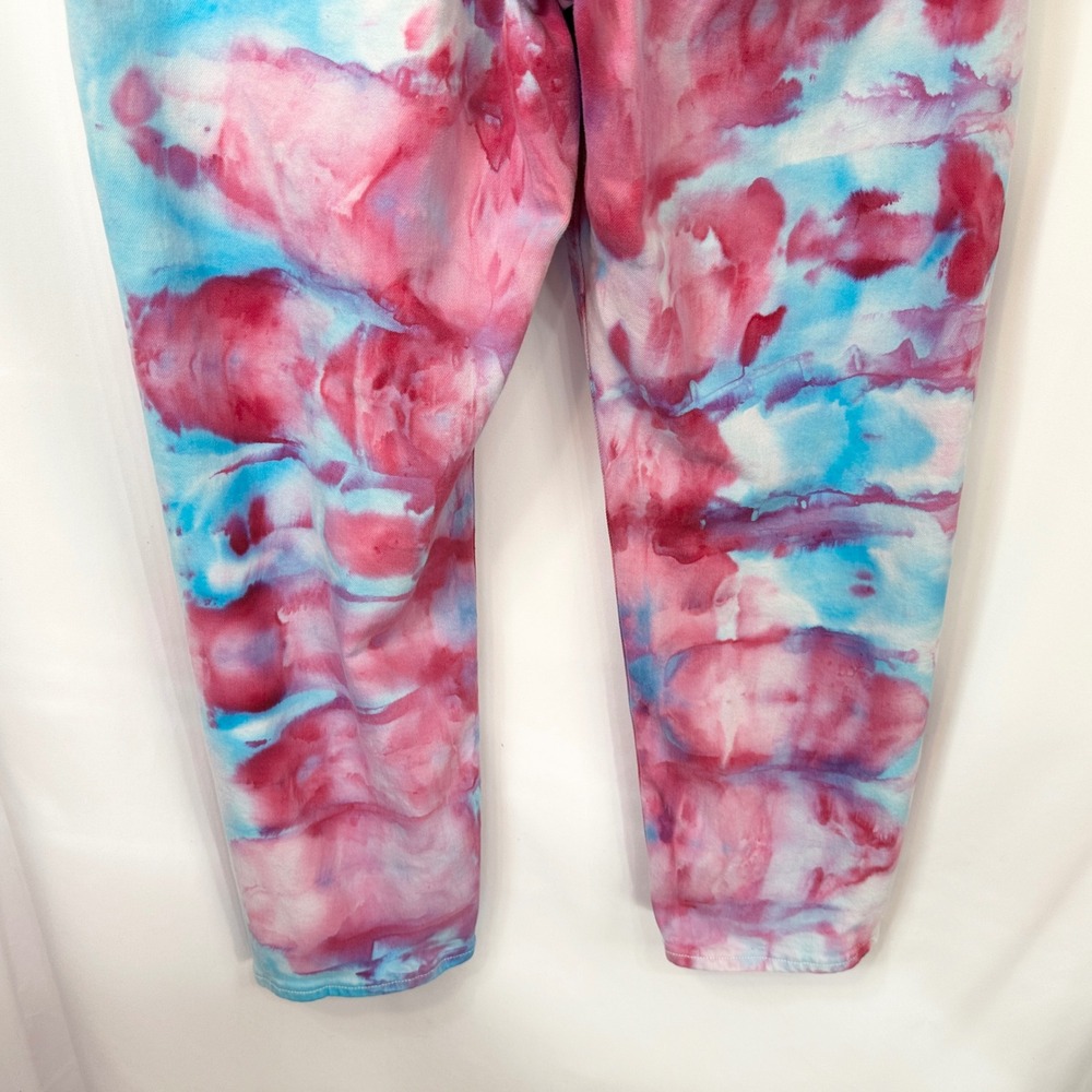 American Eagle Size 16 Jeans Handmade Tie Dye Mom Jeans Pink Blue High Rise 974 - Picture 8 of 12